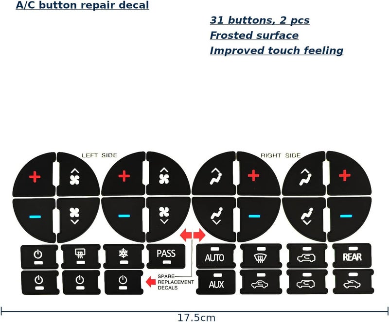 AtticZone AC Dash Button Repair Kit Stickers Decals Compatible with GM GMC Yukon Acadia Sierra, Chevrolet Silverado Tahoe Suburban 2006-2014, 2Pcs (AC31 x2) - Image 3